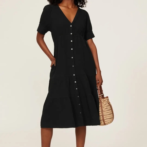 Madewell Black Midi Button-Down Dress - Picture 2 of 9